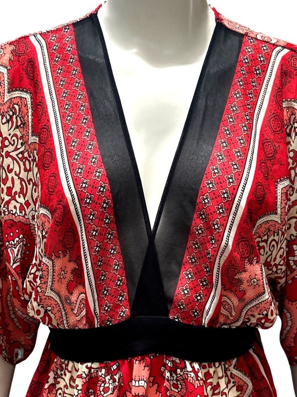 Forever 21 Size S Red Black Paisley Empire Waist Tunic Top Boho Festival Romance - Picture 8 of 13